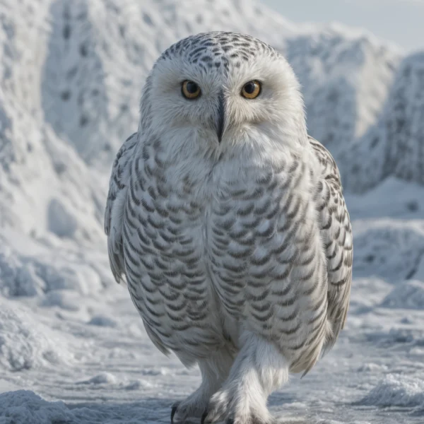 Snow Owl, harfang des neiges dans un paysage de montagne enneigée