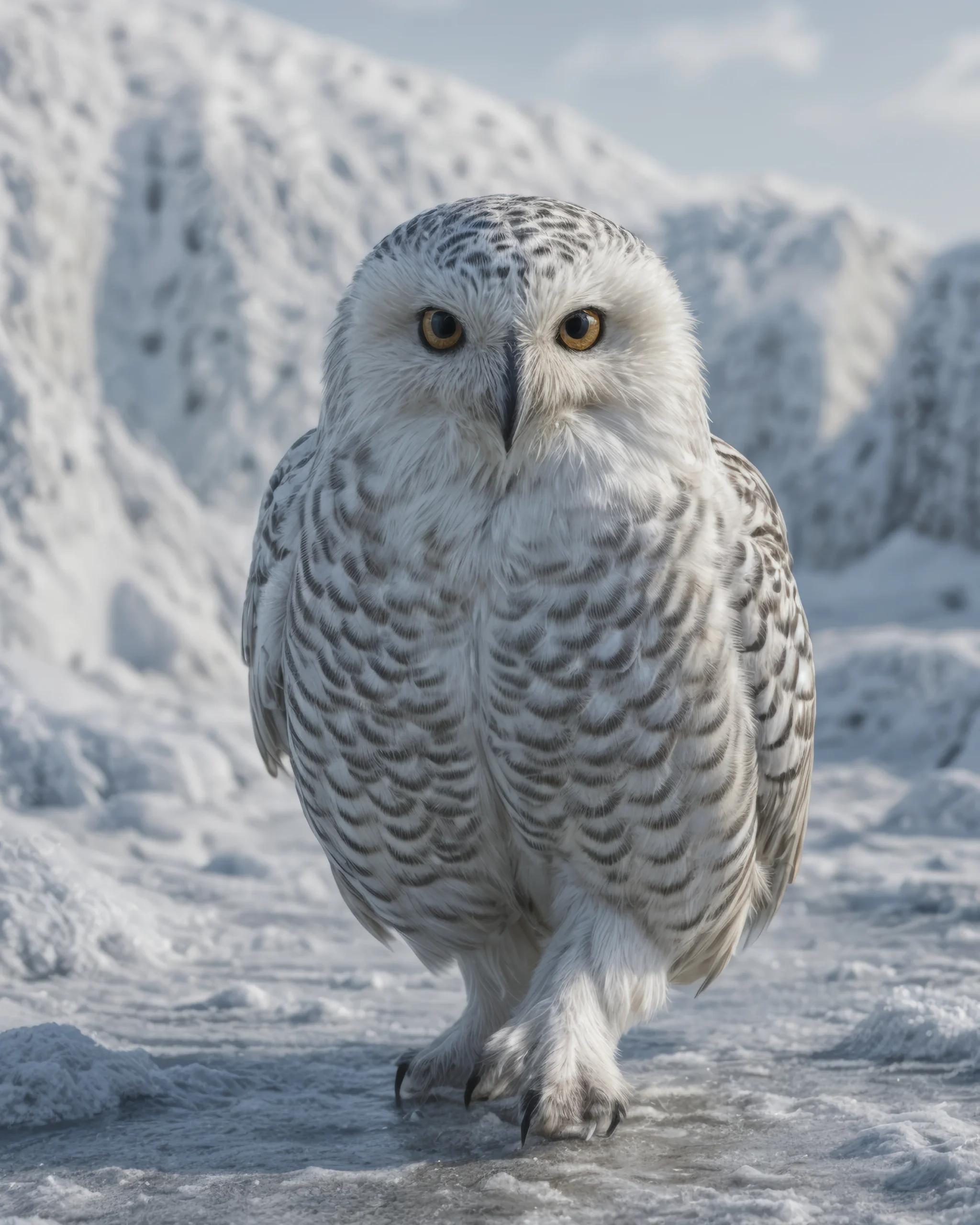 Snow Owl, harfang des neiges dans un paysage de montagne enneigée