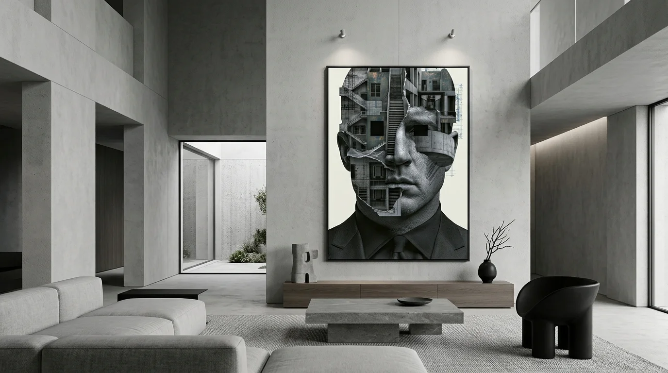 Mise en situation du tableau Architecture Mentale dans un intérieur moderne