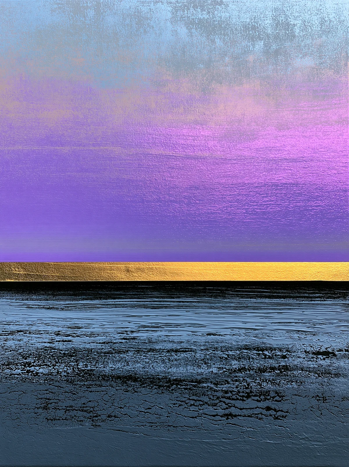 Horizon Améthyste – tableau abstrait violet lavande bleu acier et ligne dorée – Graphic Avenue