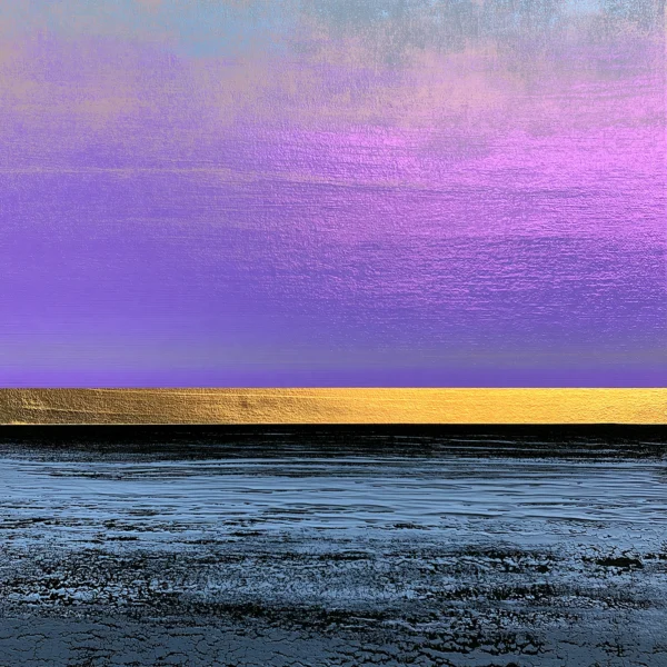 Horizon Améthyste – tableau abstrait violet lavande bleu acier et ligne dorée – Graphic Avenue