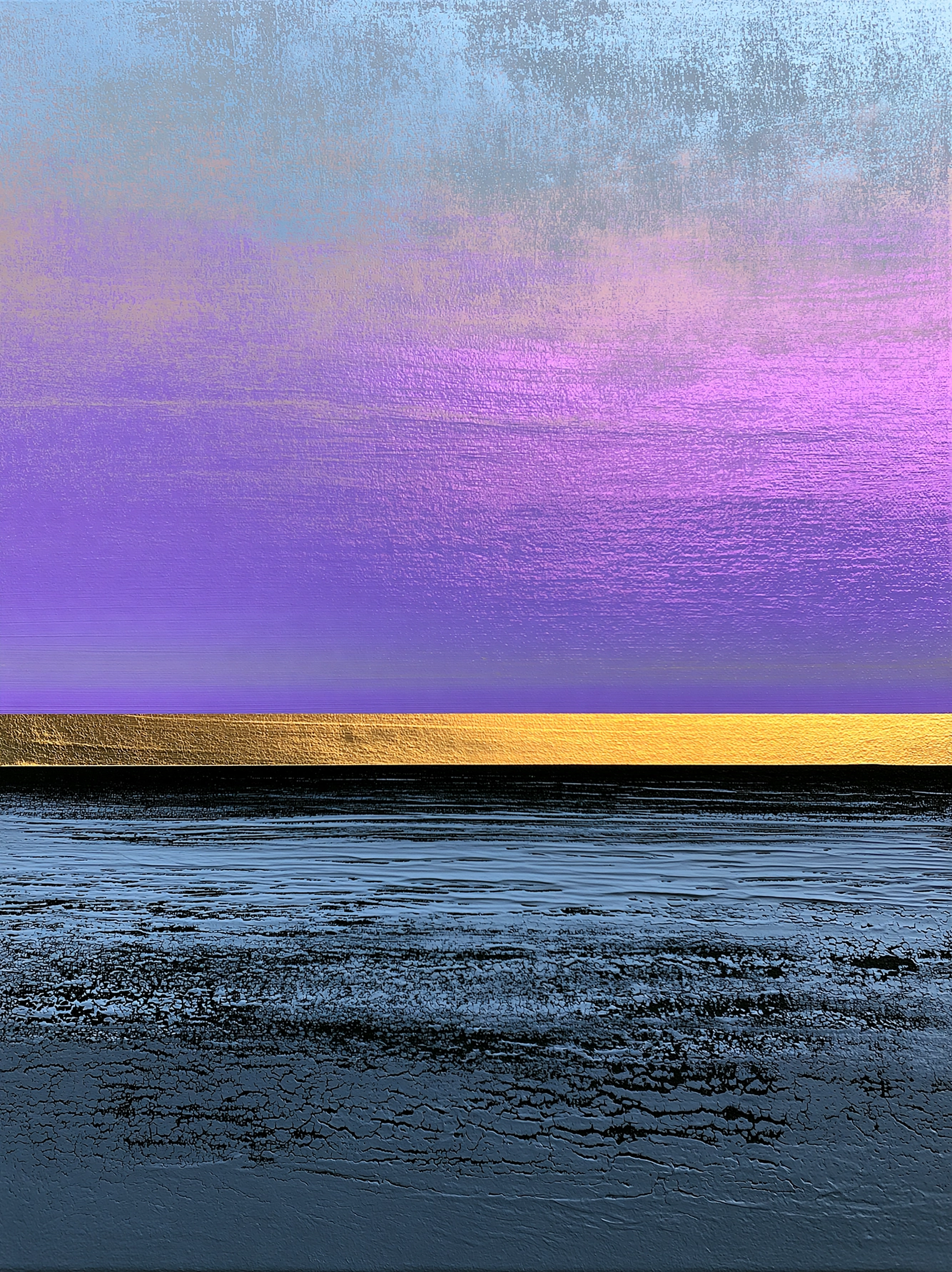 Horizon Améthyste – tableau abstrait violet lavande bleu acier et ligne dorée – Graphic Avenue