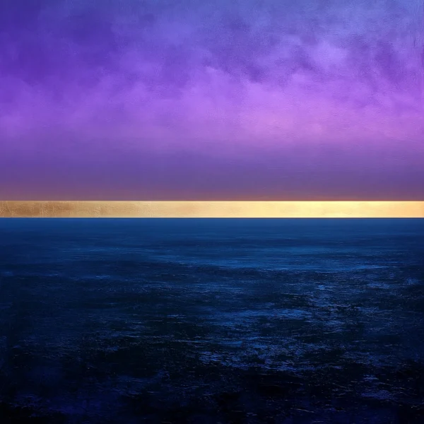 Horizon Violet – tableau abstrait violet et bleu nuit avec ligne dorée – Graphic Avenue