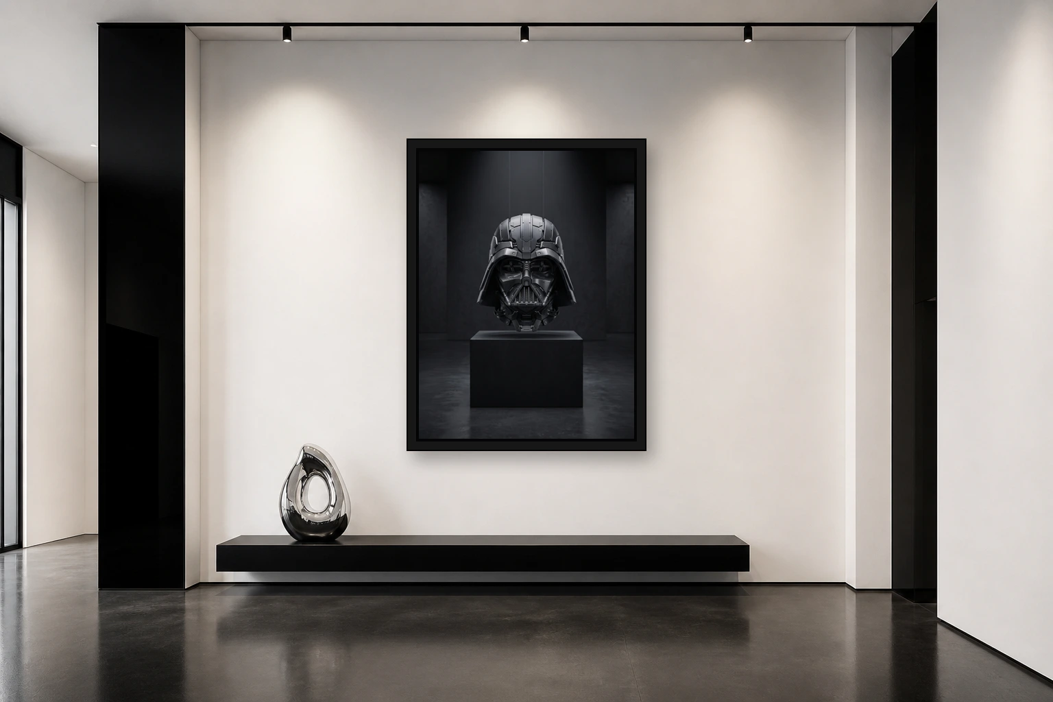 Mise en situation du tableau Le Masque du Seigneur Noir dans un salon contemporain