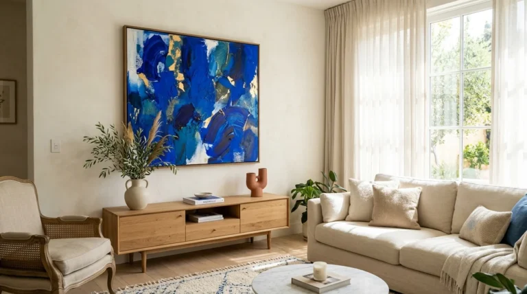 Le tableau bleu Majorelle dans un salon moderne