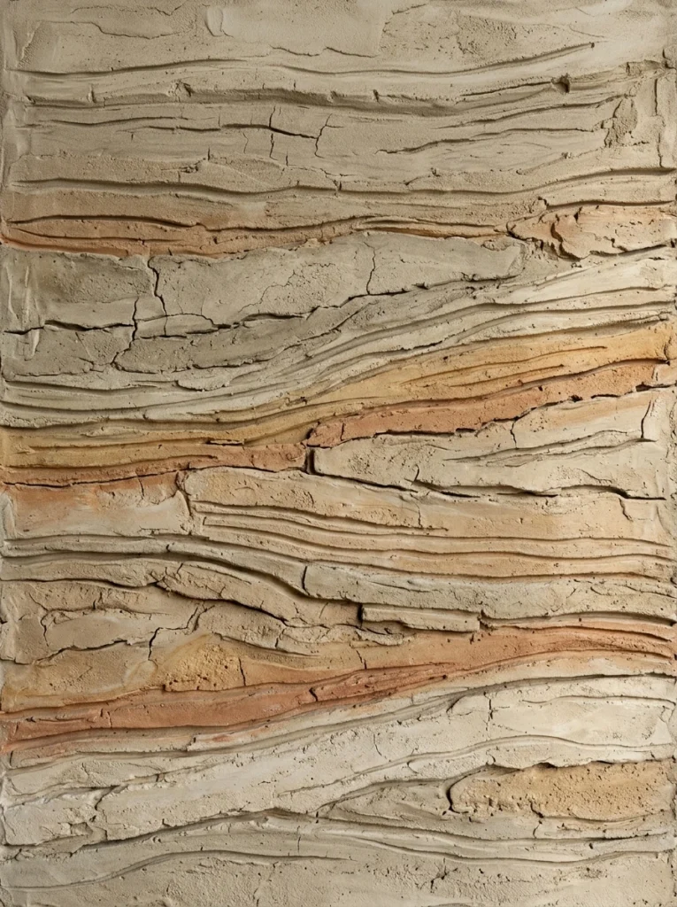 Failles & Strates Horizontales – Tableau Reliefs d’Argile Peignée