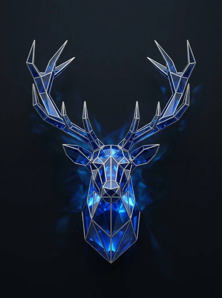 Le Cerf Saphir & Cornes de Platine – Tableau Bestiaire Cristallin
