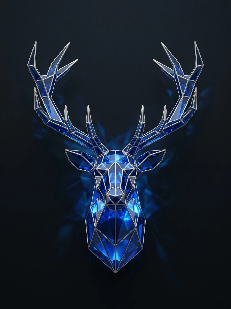 Tableau Le Cerf Saphir & Cornes de Platine – Bestiaire Cristallin Graphic Avenue