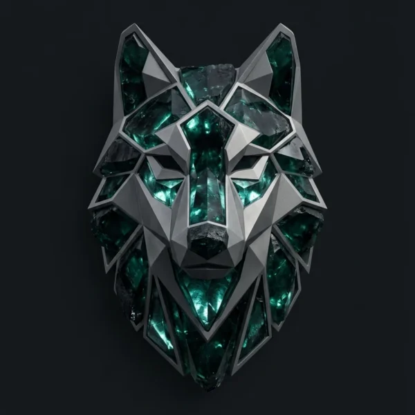 Tableau Le Loup d’Émeraude Brute & Titane – Bestiaire Cristallin Graphic Avenue