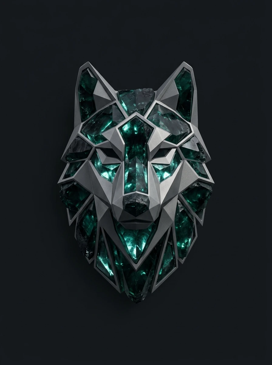 Tableau Le Loup d’Émeraude Brute & Titane – Bestiaire Cristallin Graphic Avenue