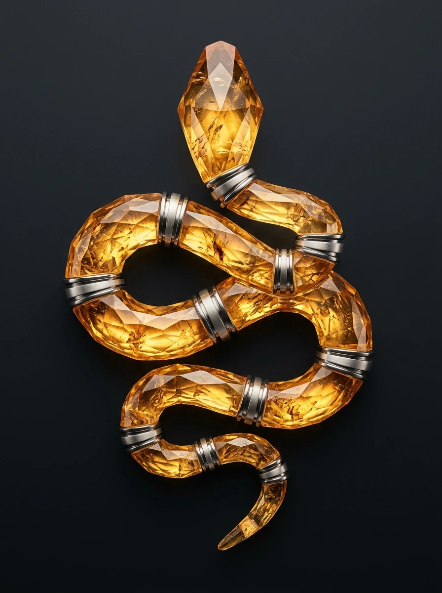 Le Serpent d’Ambre & Or Blanc – Tableau Bestiaire Cristallin