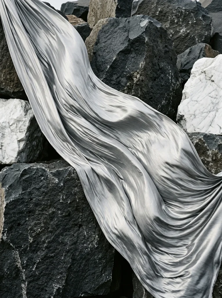 Le Voile d’Argent & Basalte – Tableau Voiles de Soie & Souffle Minéral