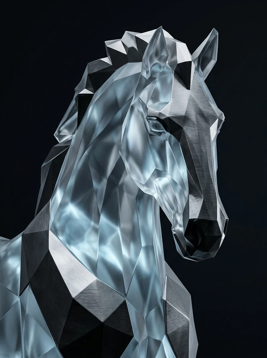 Tableau L’Étalon de Platine & Cristal Givré – Bestiaire Cristallin Graphic Avenue