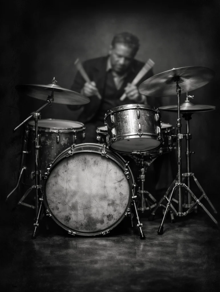 Batterie Jazz — L’Impact — Tableau Musique Noir et Blanc