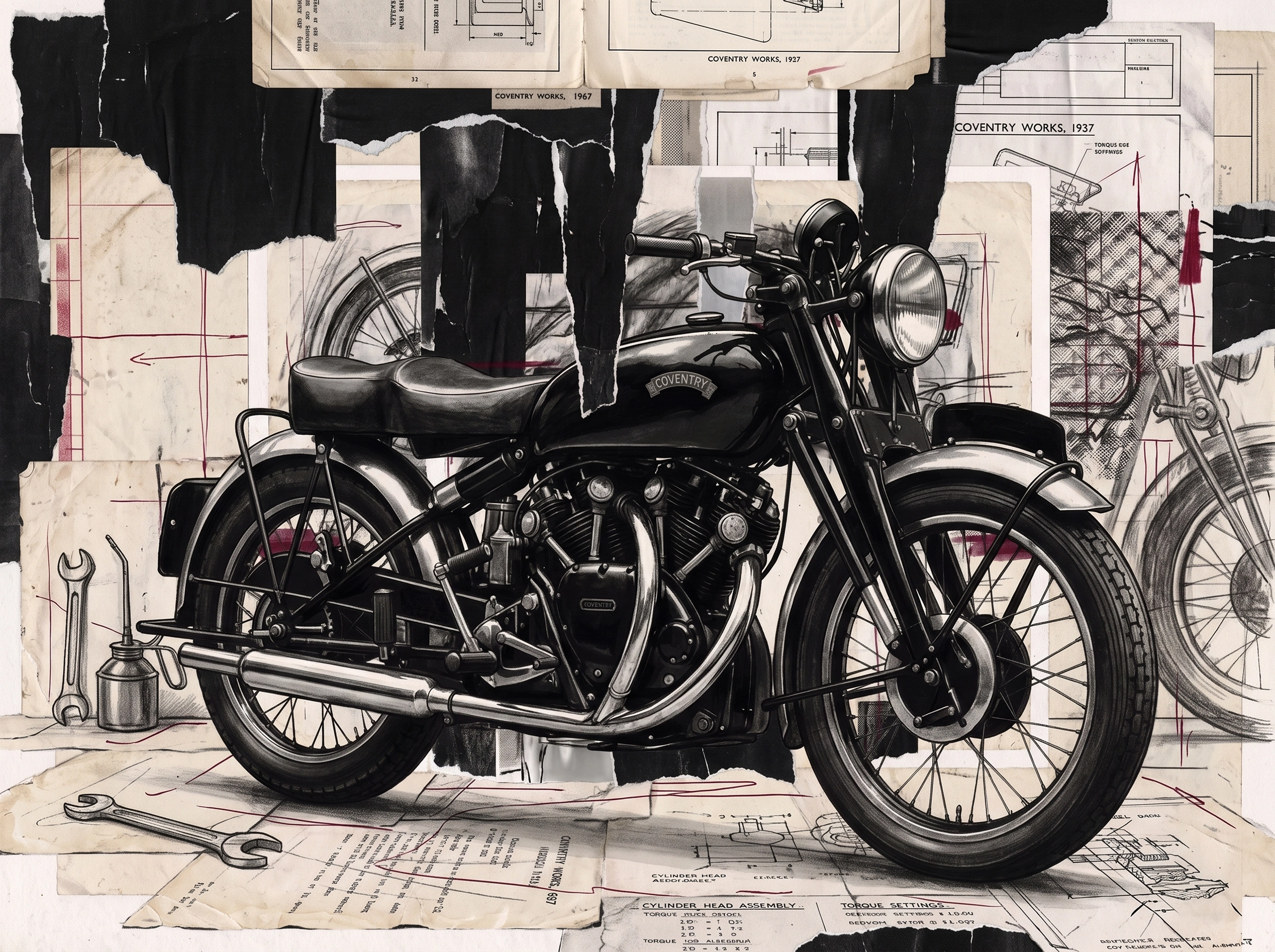 Tableau d'art automobile contemporain Black Shadow Legacy en format paysage