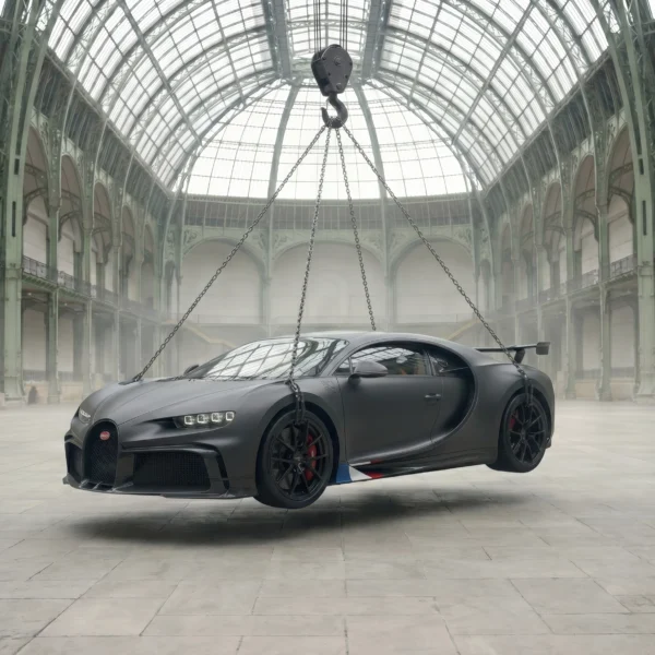 Tableau d'art automobile contemporain Bugatti Chiron Suspension — Tableau voiture de légende en format paysage