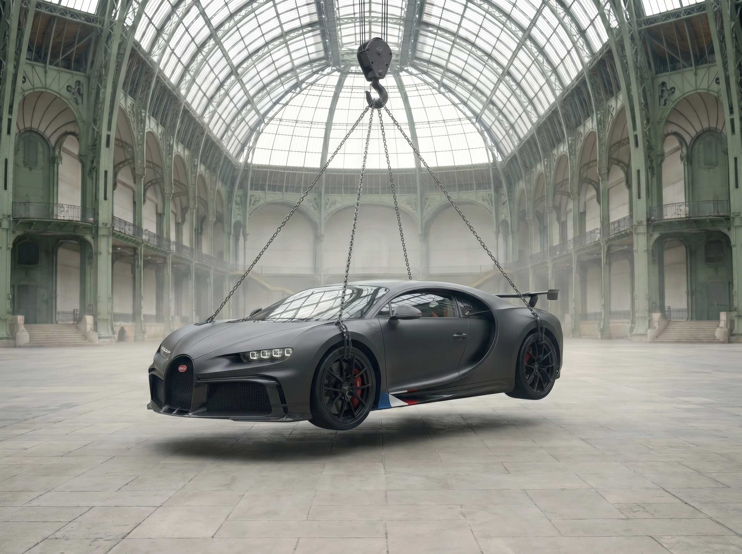 Tableau d'art automobile contemporain Bugatti Chiron Suspension — Tableau voiture de légende en format paysage
