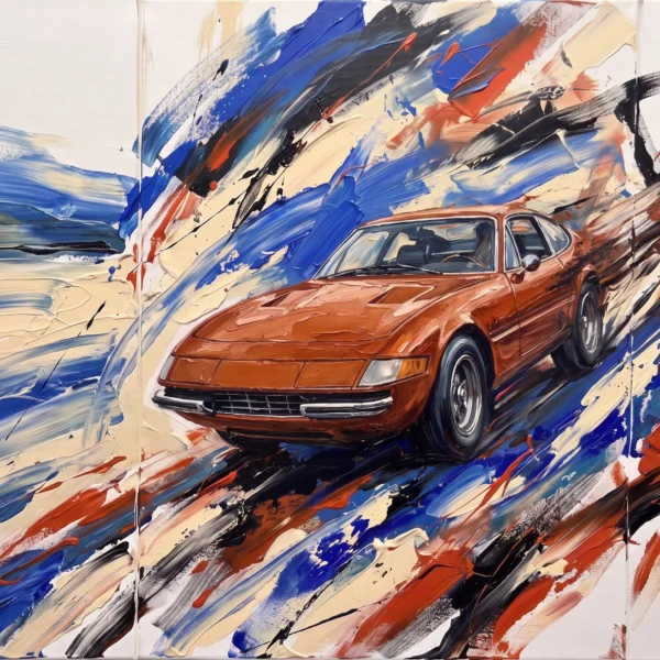 Tableau d'art automobile contemporain Daytona en Mouvement en format paysage