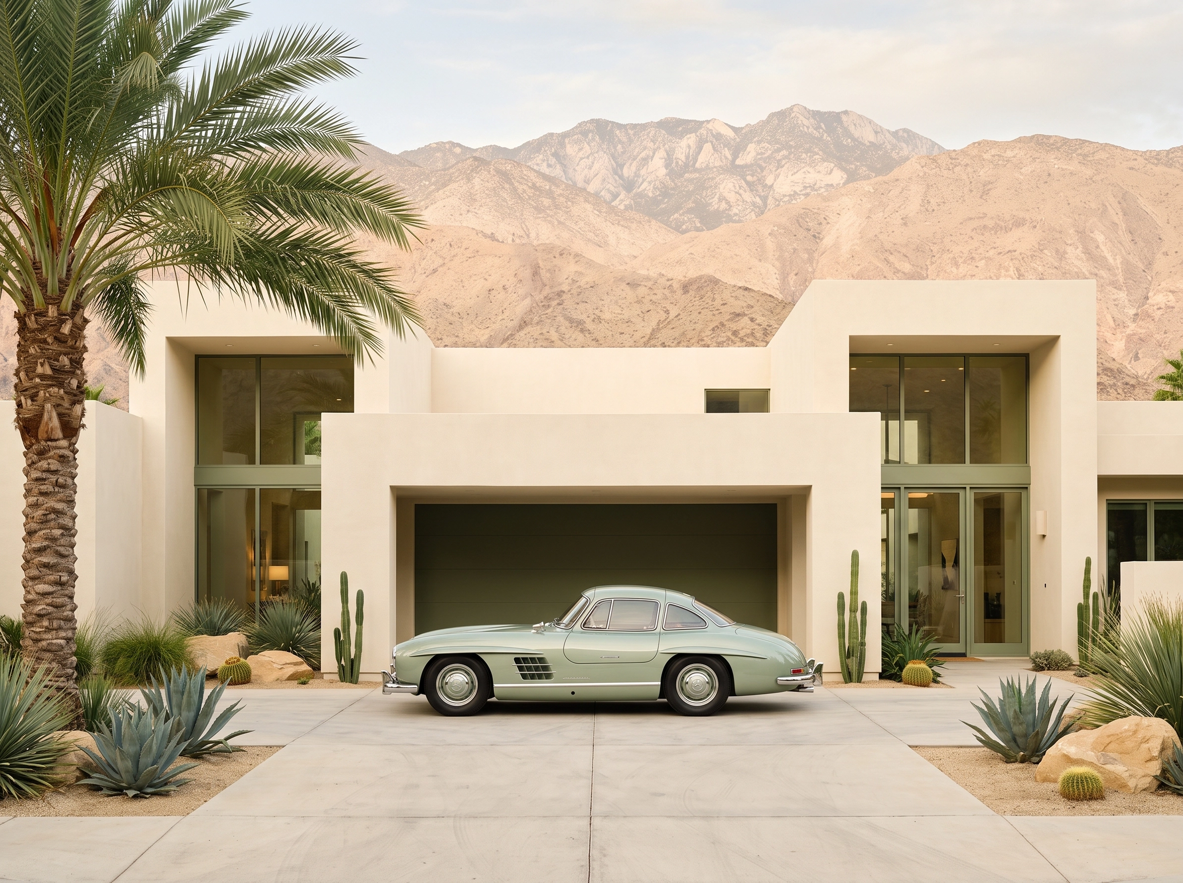 Tableau d'art automobile contemporain Desert Silver en format paysage