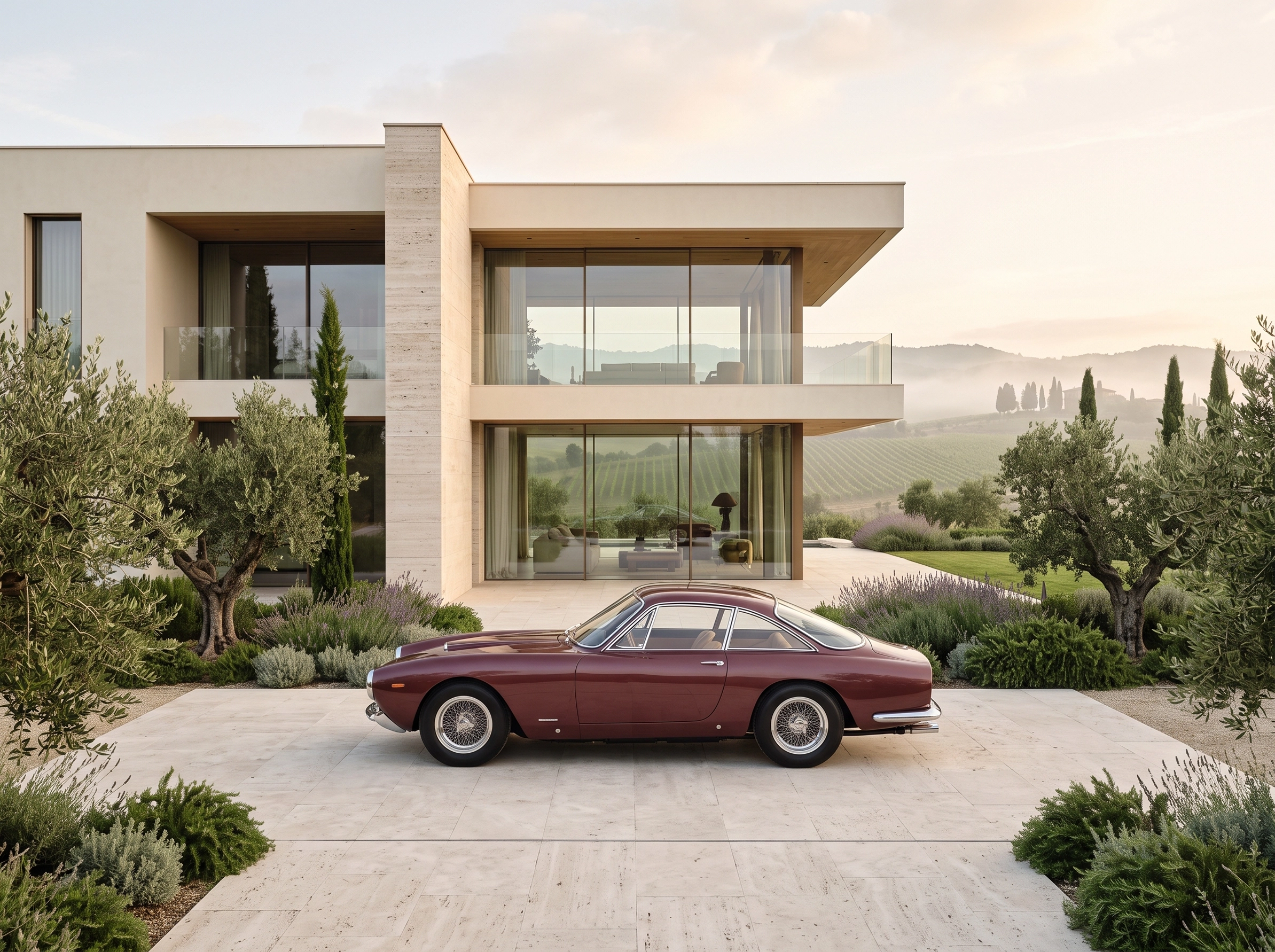 Tableau d'art automobile contemporain Dolce Vita Toscana en format paysage