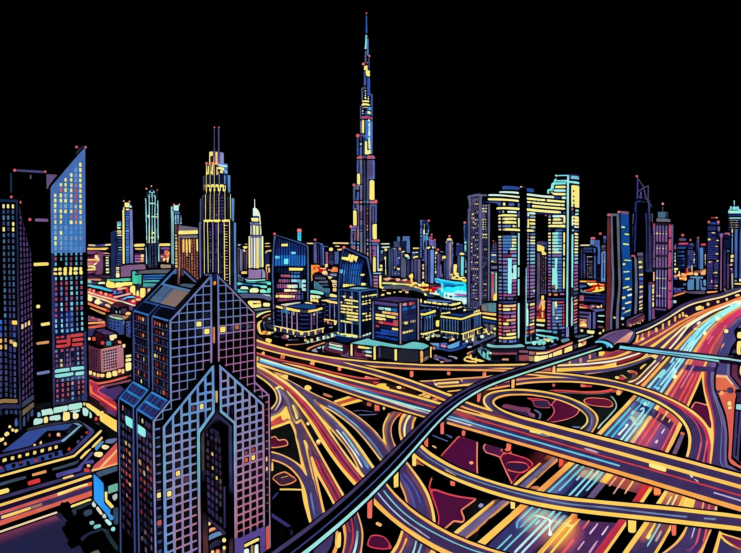 Dubaï Burj Khalifa & Skyline Futuriste — Tableau Neon Atlas