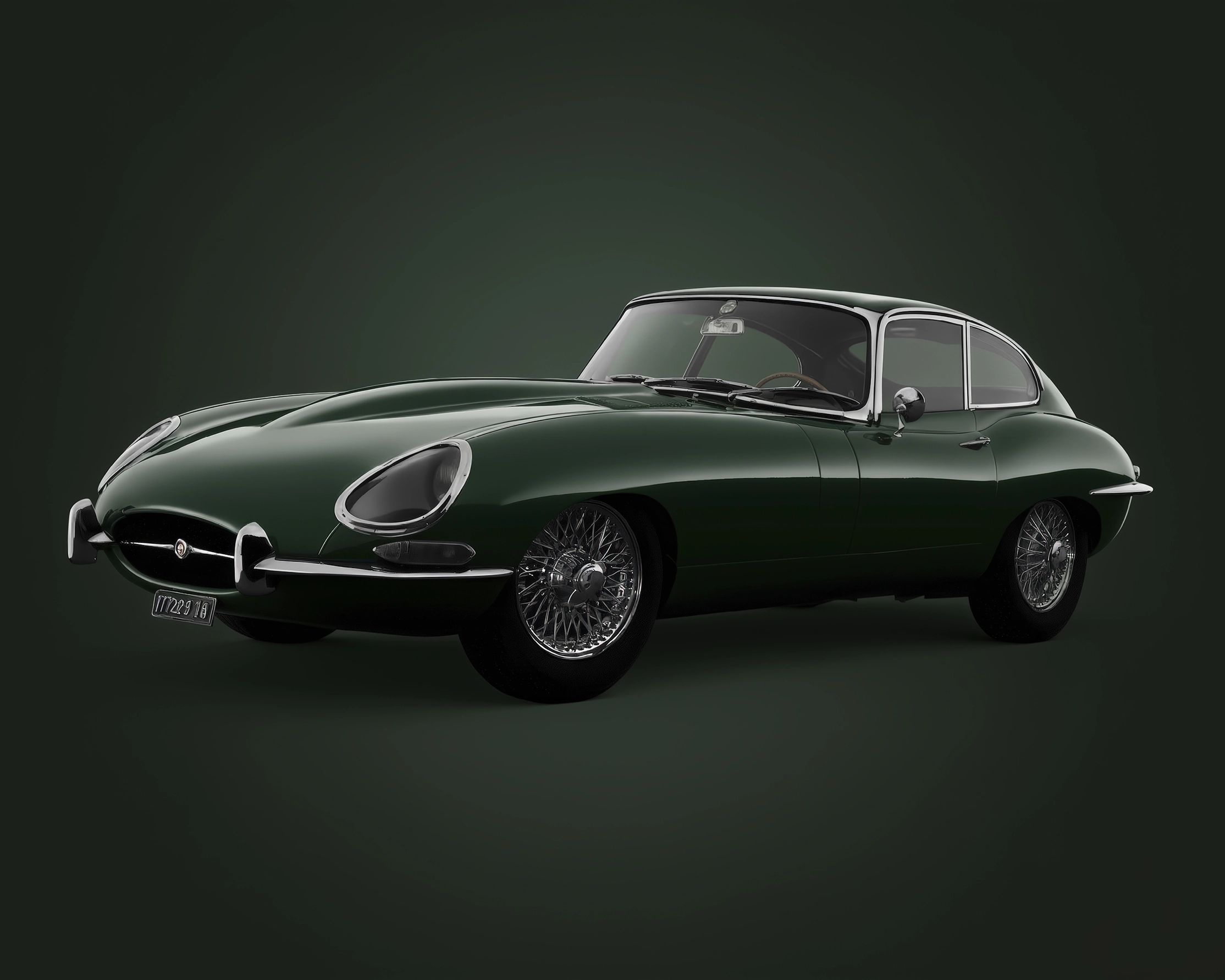 Tableau d'art automobile contemporain E-Type British Racing Green en format paysage