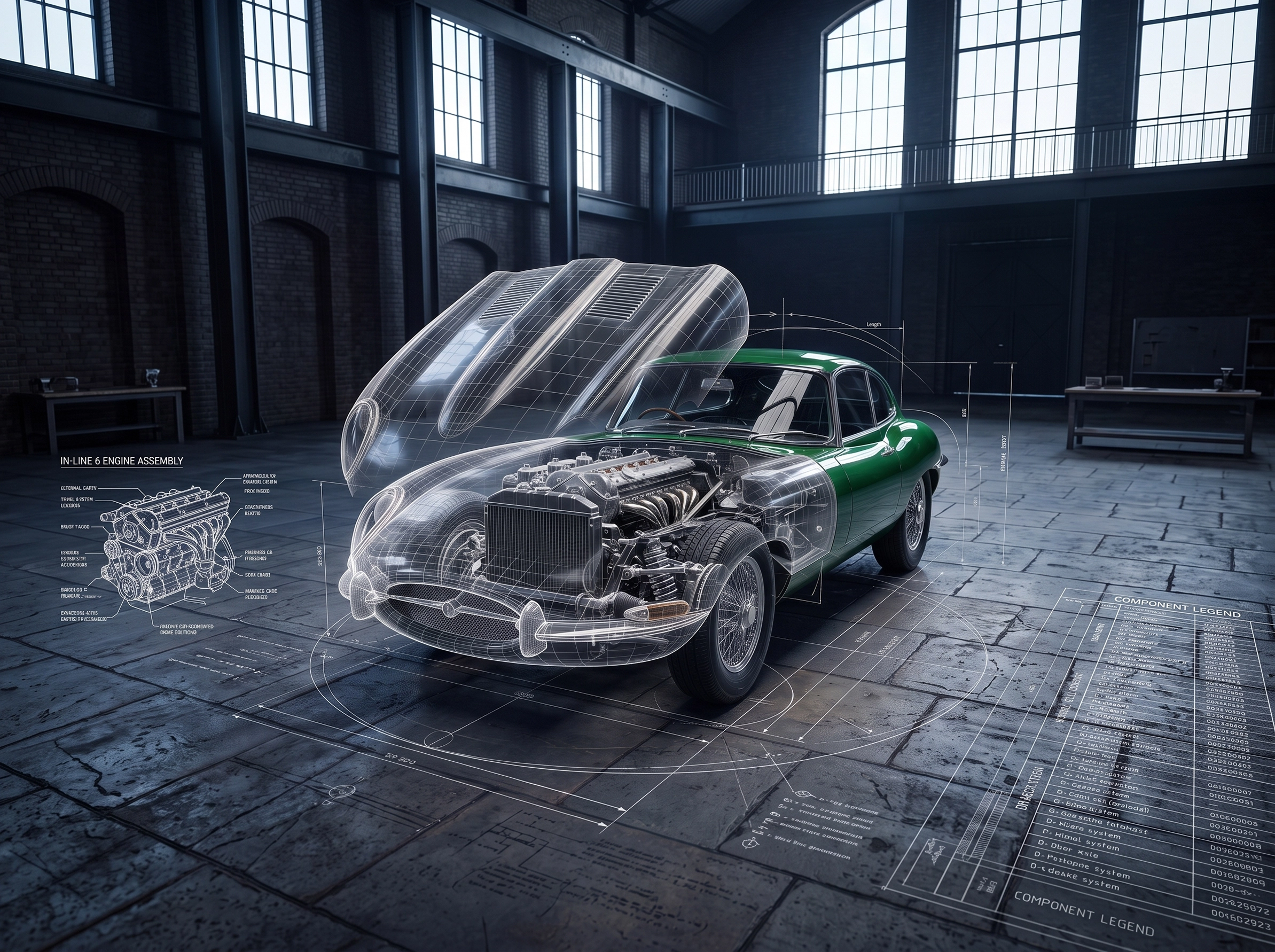 Tableau d'art automobile contemporain E-Type Revelation en format paysage