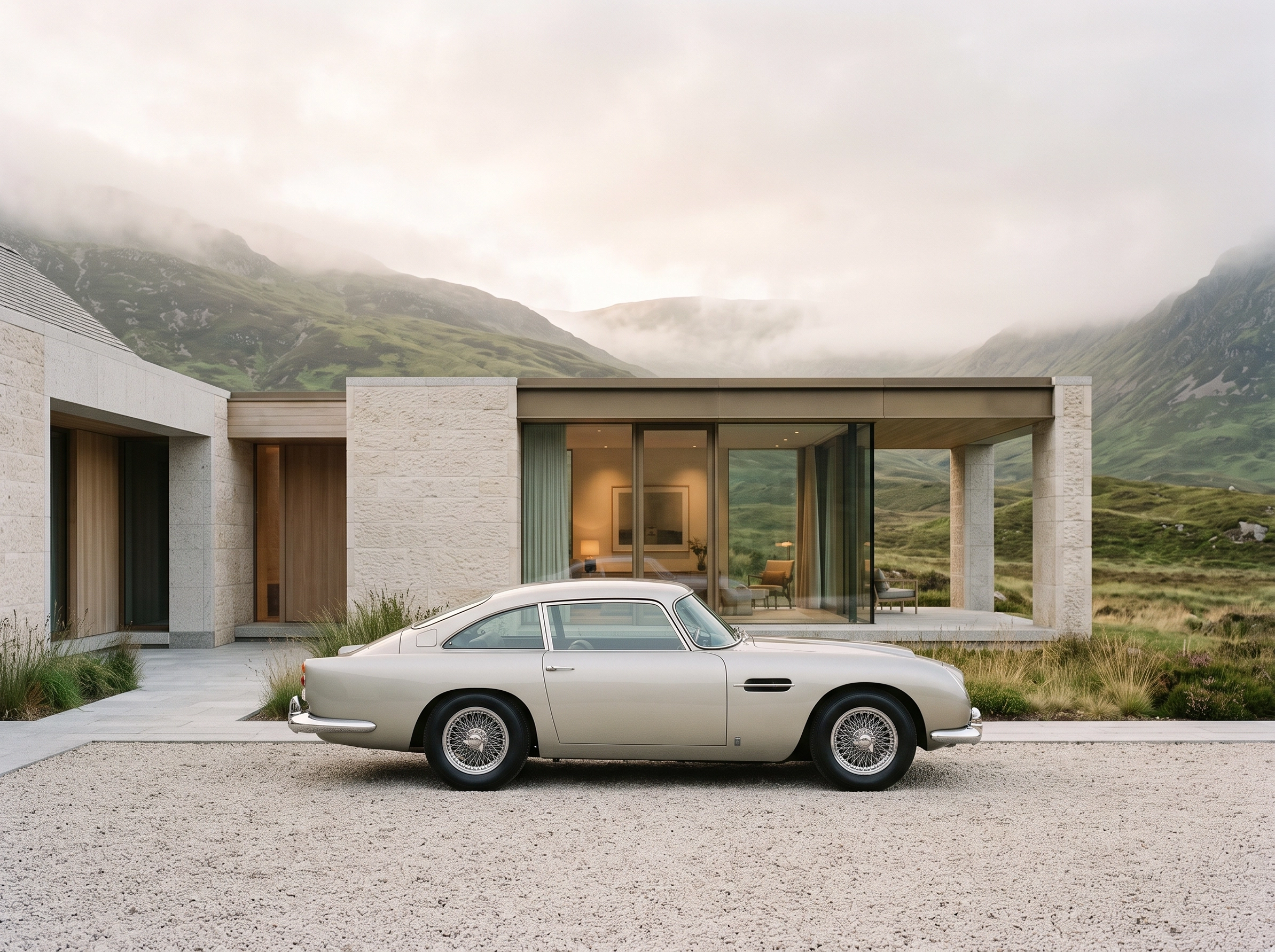 Tableau d'art automobile contemporain Élégance des Highlands en format paysage