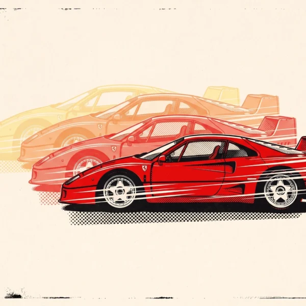 Tableau d'art automobile contemporain Évolution F40 en format paysage