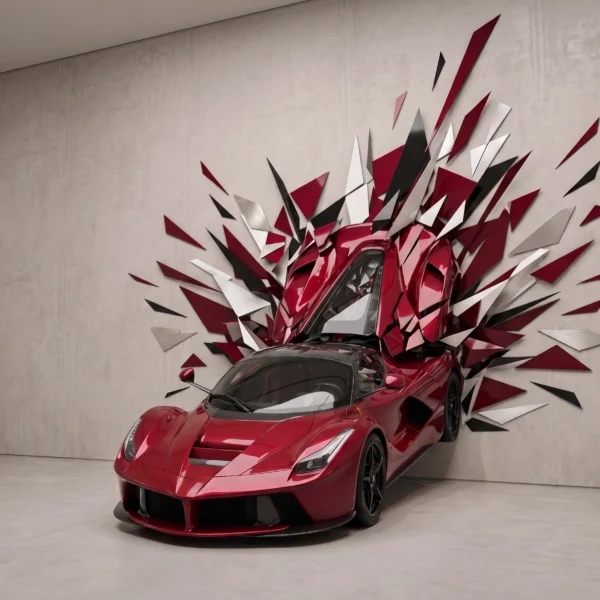 Tableau d'art automobile contemporain Explosion LaFerrari en format paysage