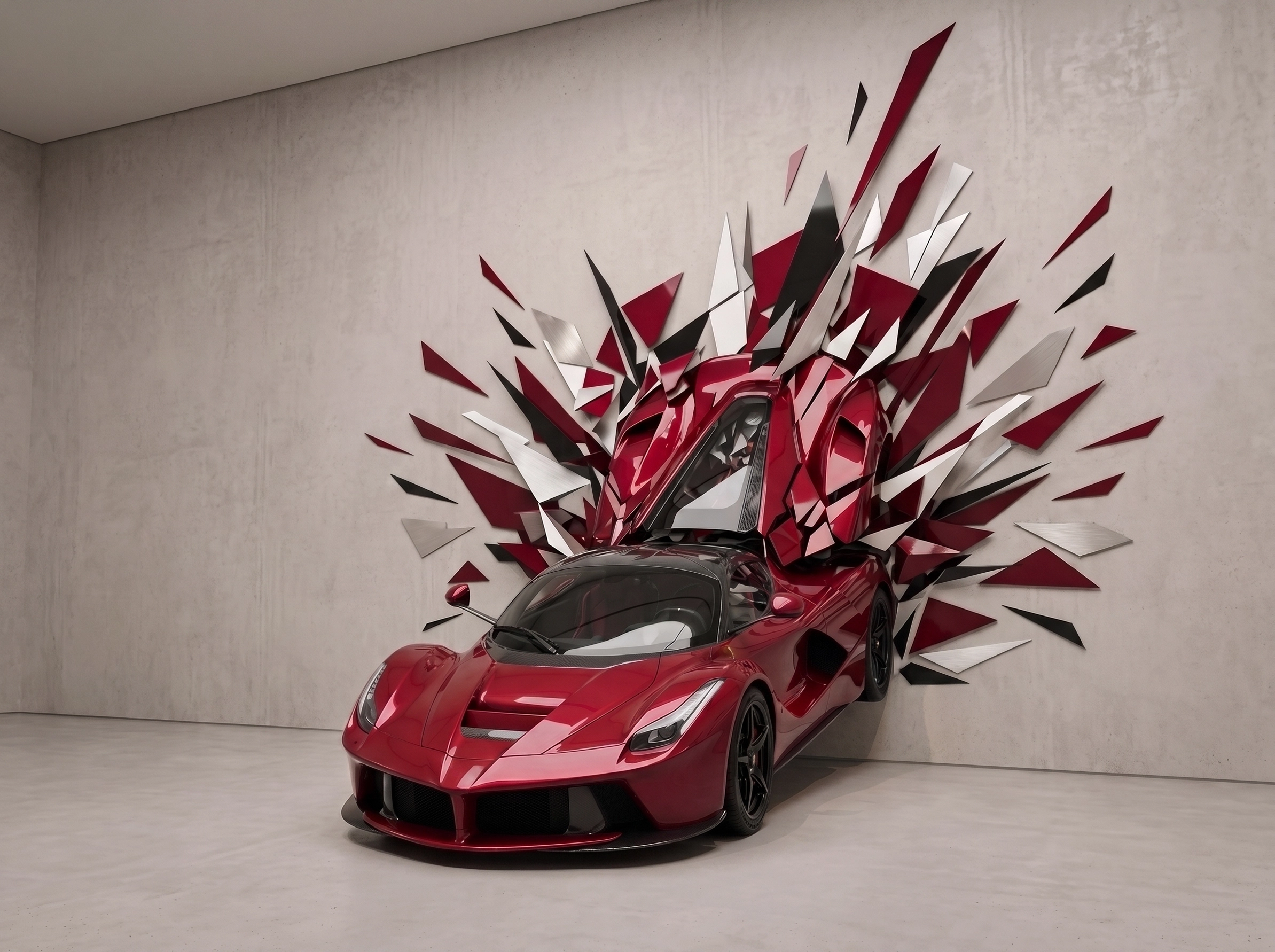 Tableau d'art automobile contemporain Explosion LaFerrari en format paysage