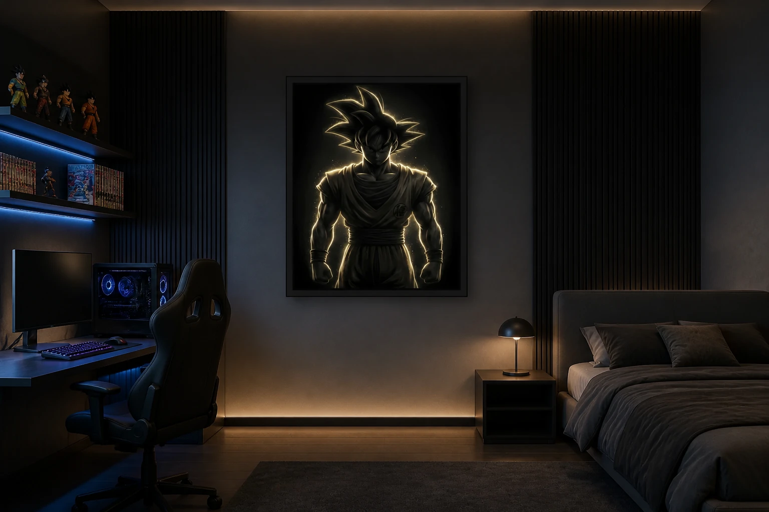 Mise en situation du tableau Goku Dark Icons dans un décor moderne