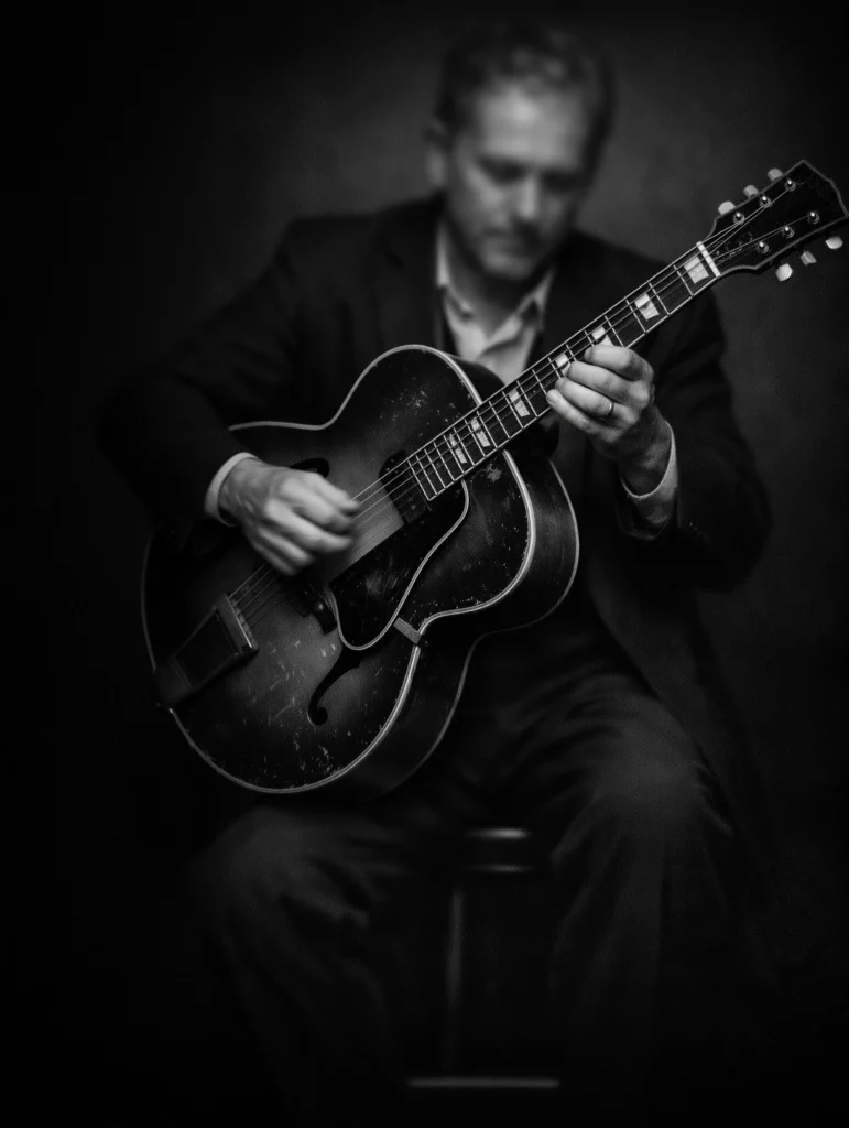 Guitare Jazz — La Corde — Tableau Musique Noir et Blanc