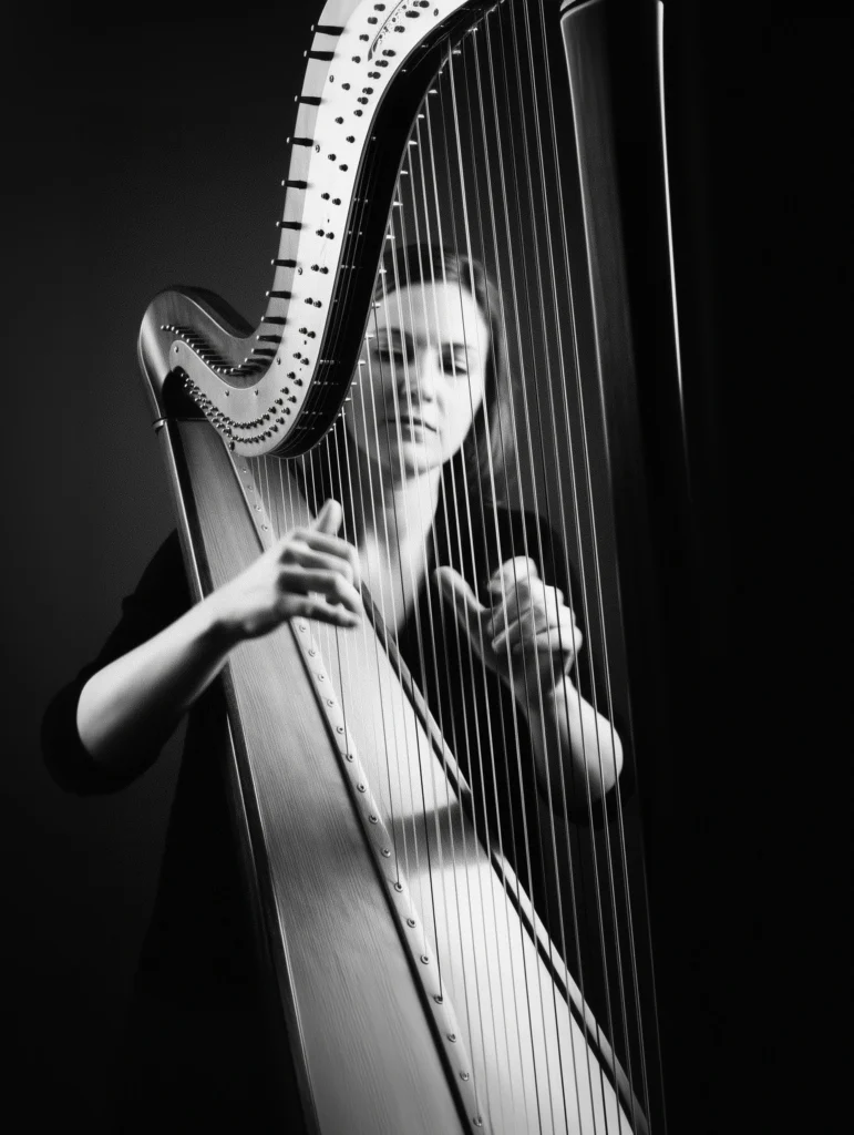 Harpe — La Trame — Tableau Musique Noir et Blanc