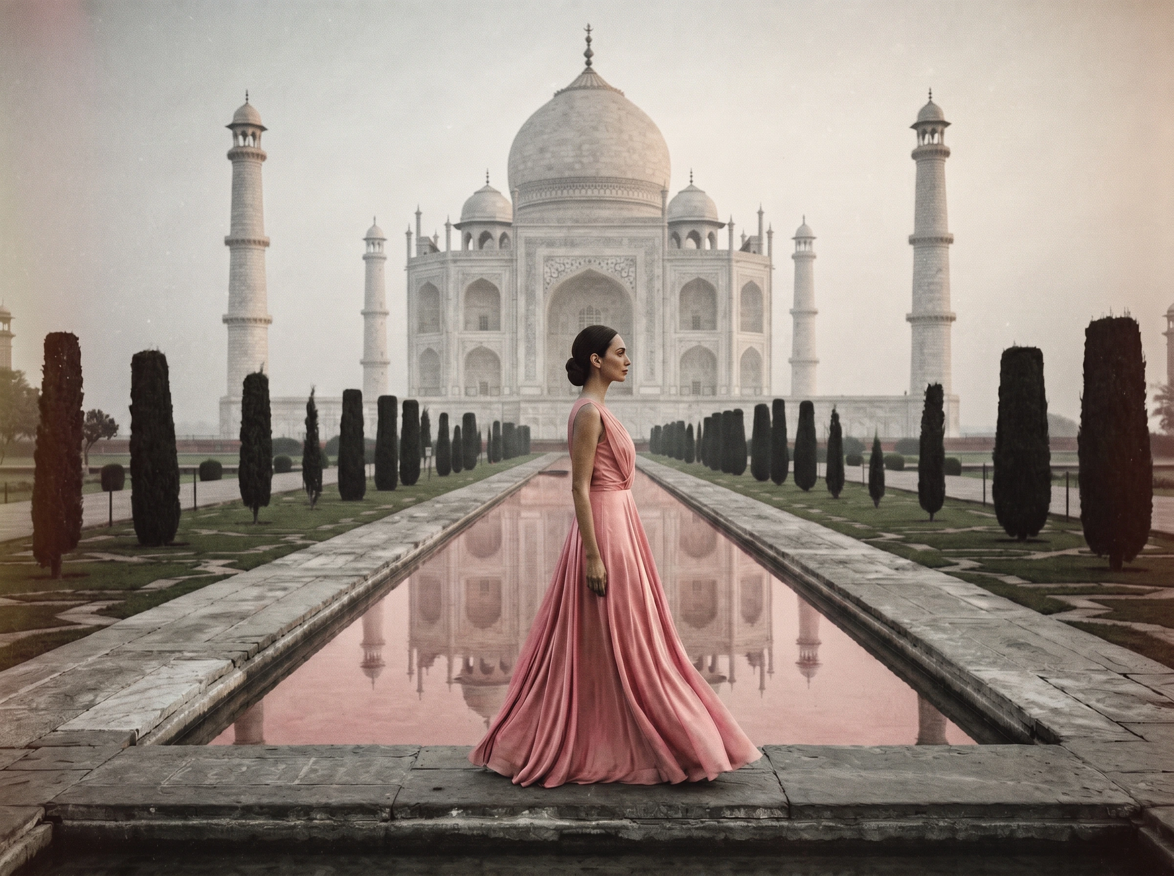 Tableau haute couture Agra Taj Mahal & Bassin Miroir – Collection L'Égérie du Monde