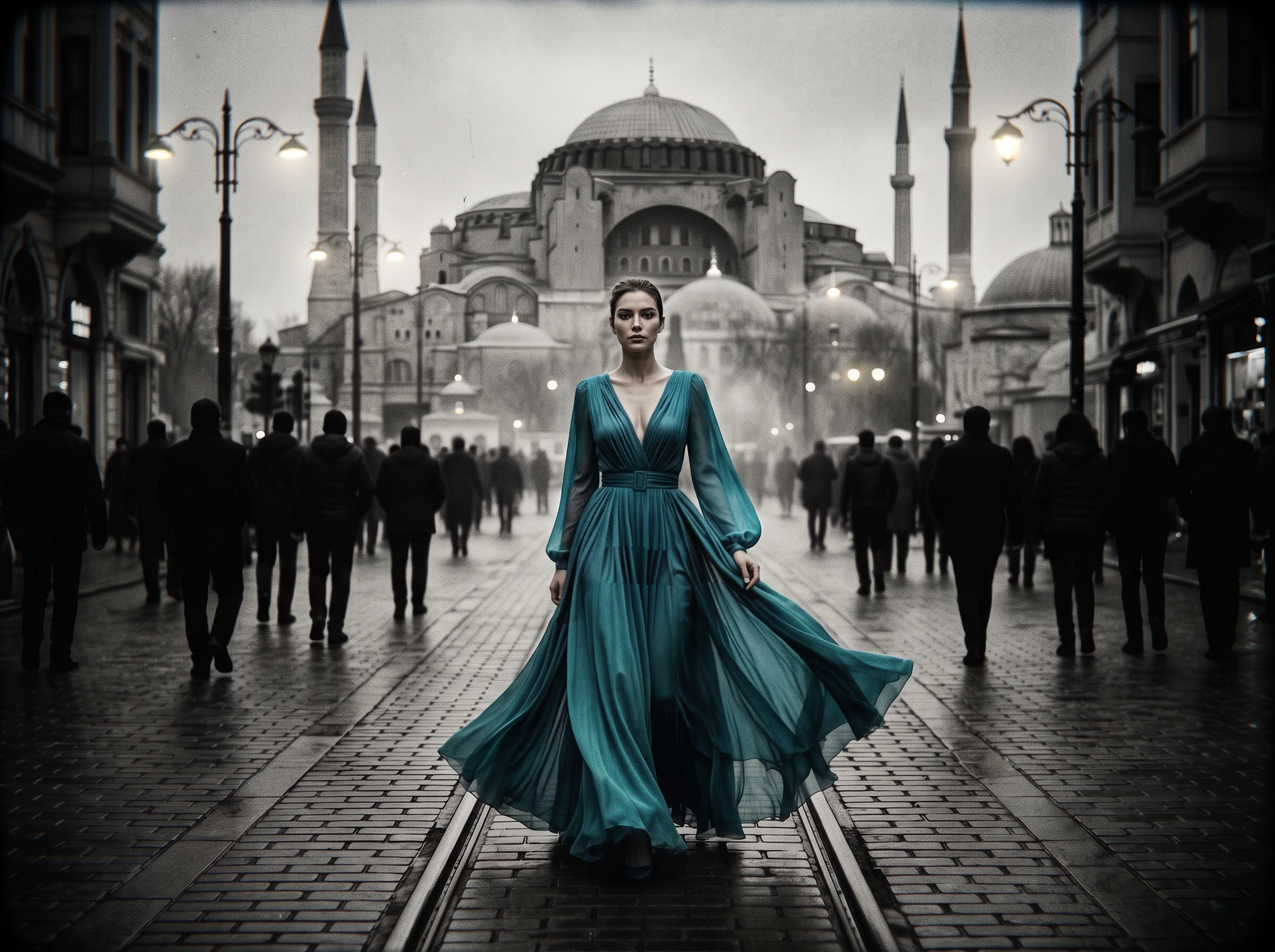 Tableau haute couture Istanbul Sainte-Sophie & Tramway d'époque – Collection L'Égérie du Monde
