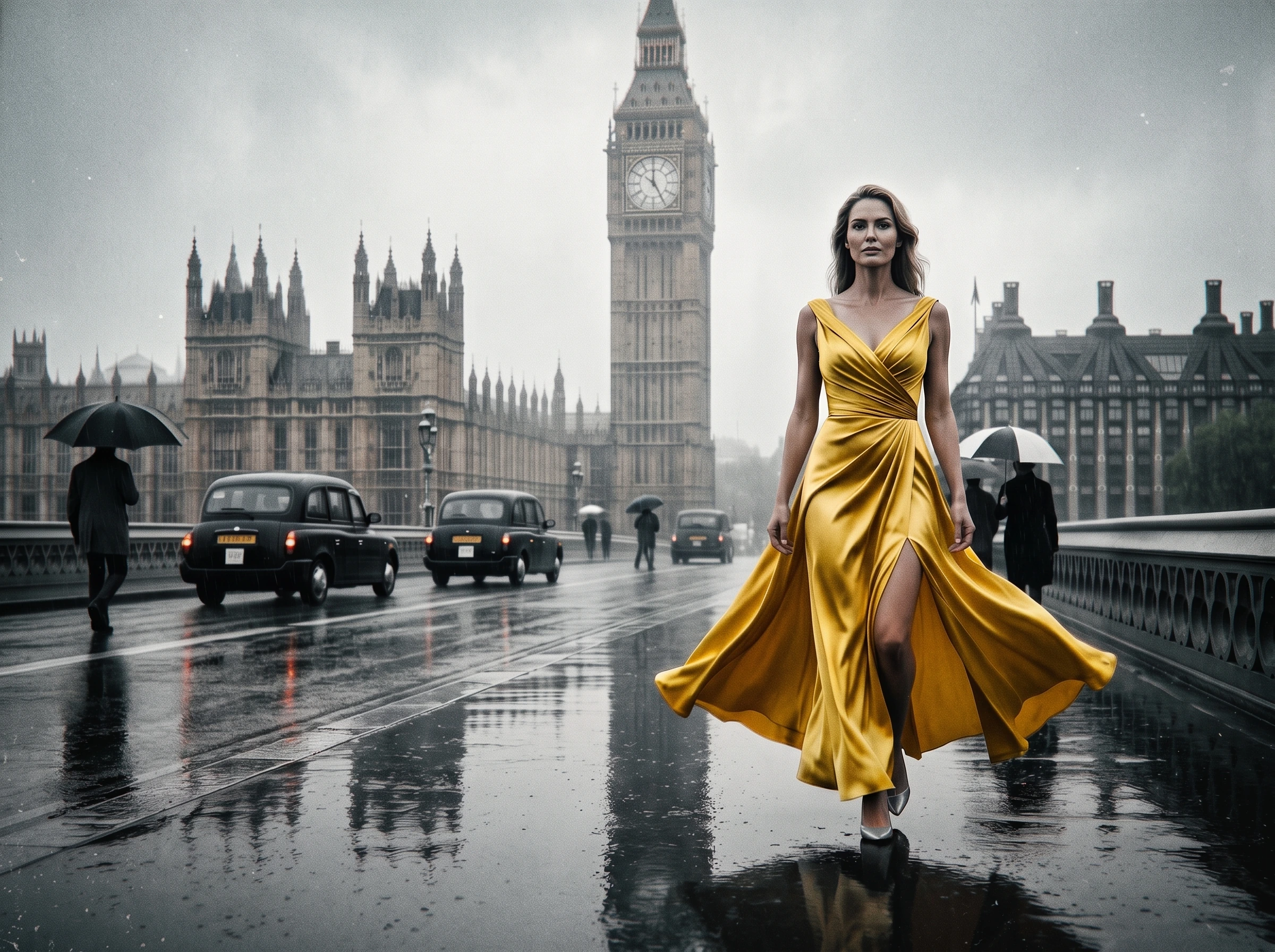 Tableau haute couture Londres Big Ben & Westminster Bridge – Collection L'Égérie du Monde