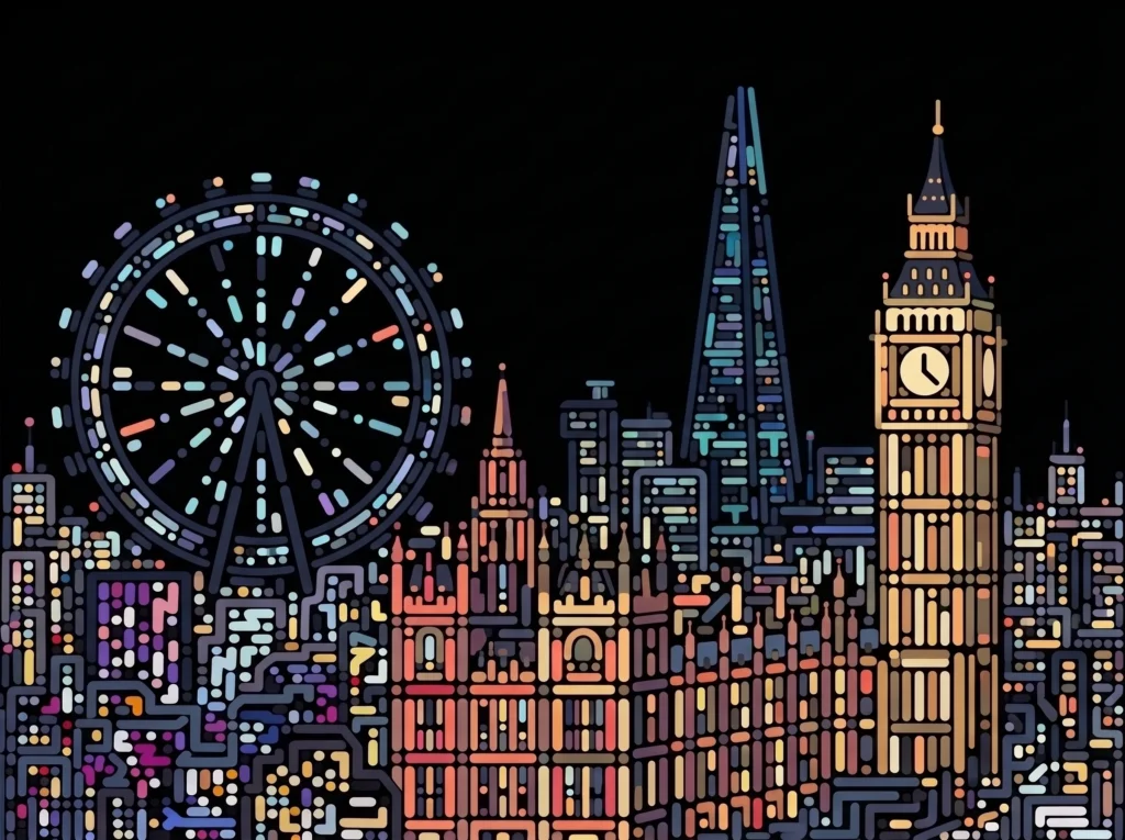 Londres Big Ben & The Shard — Tableau Neon Atlas
