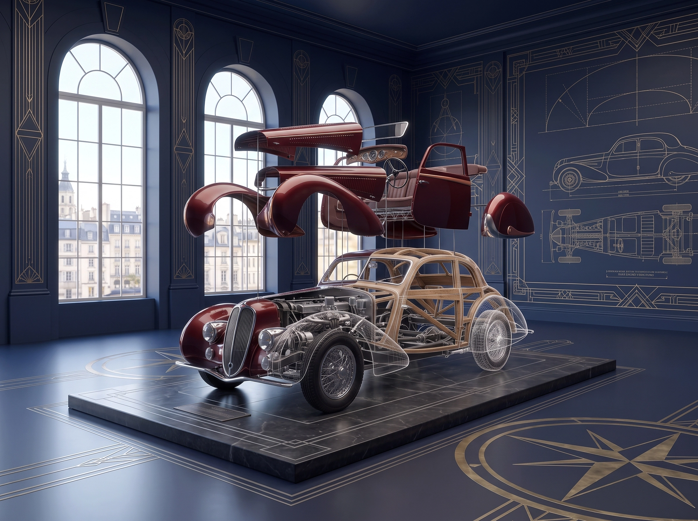 Tableau d'art automobile contemporain Mechanical Heritage en format paysage