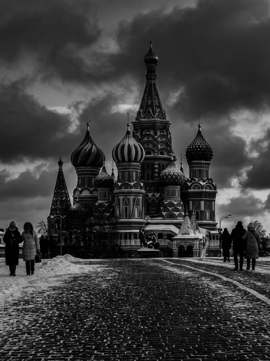 Moscou Cathédrale Saint-Basile — Tableau Hiver Place Rouge