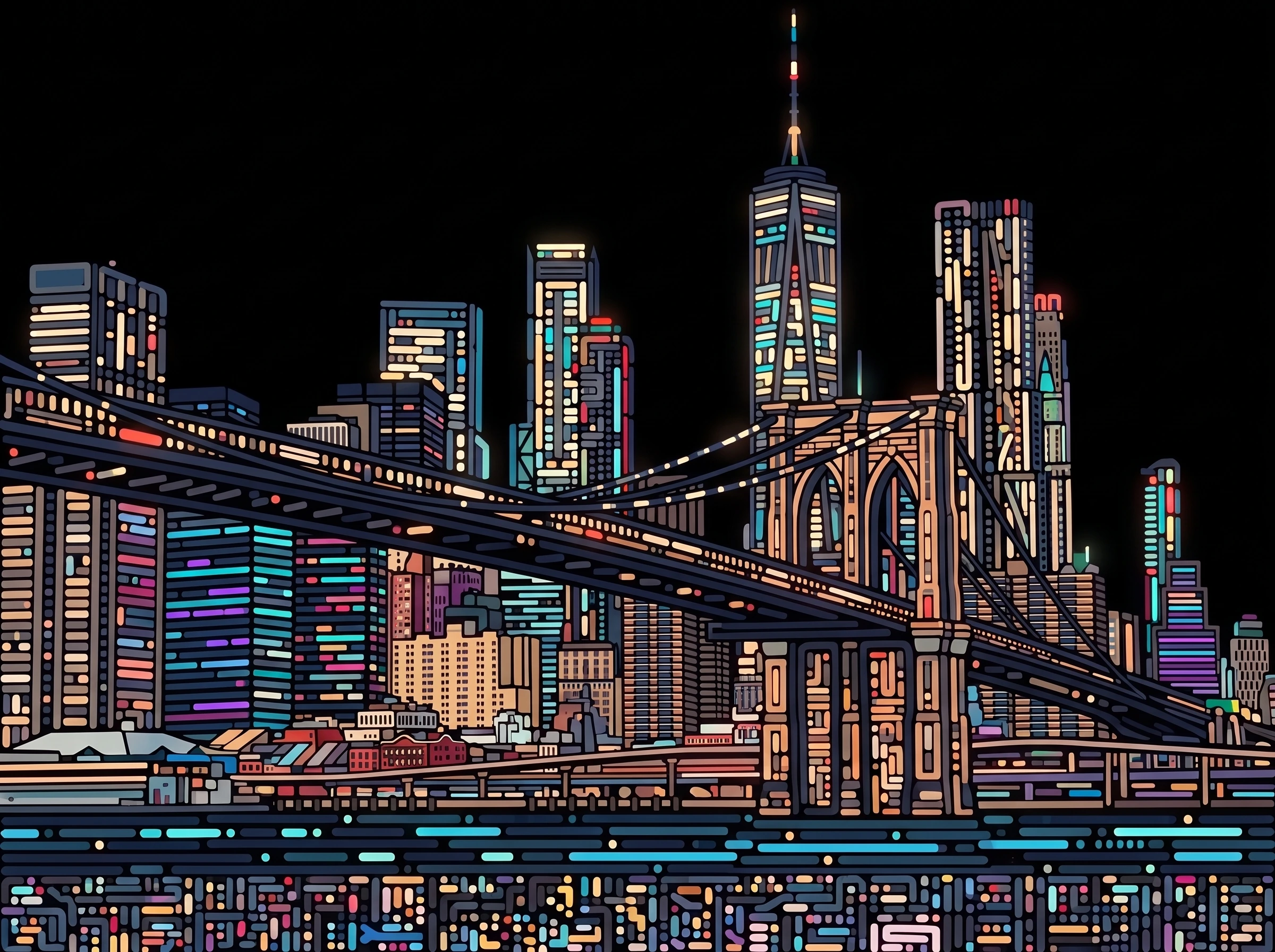 Tableau New York Pont de Brooklyn & Manhattan – Neon Atlas Graphic Avenue