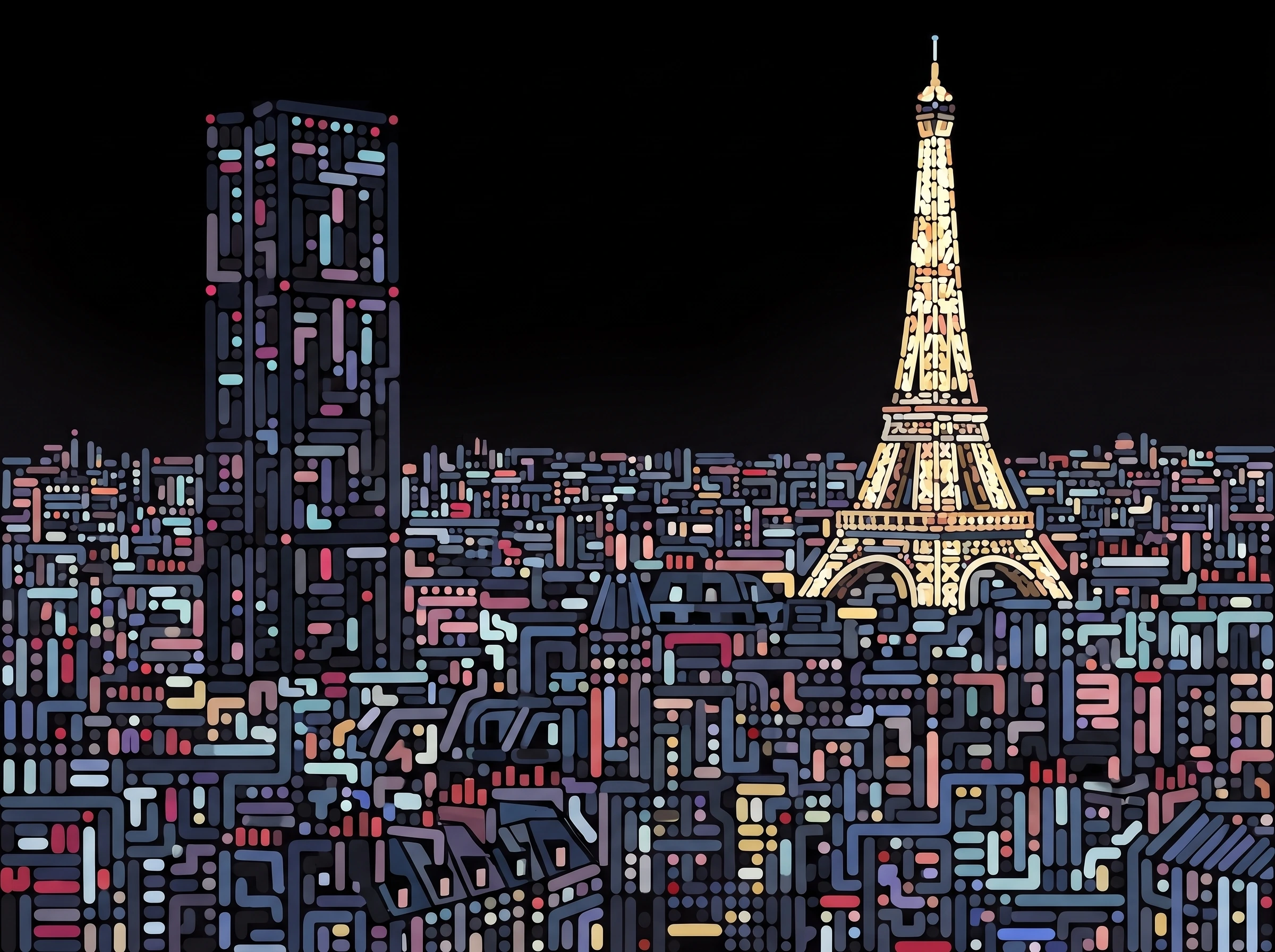 Tableau Paris Tour Eiffel & Trame Nocturne – Neon Atlas Graphic Avenue