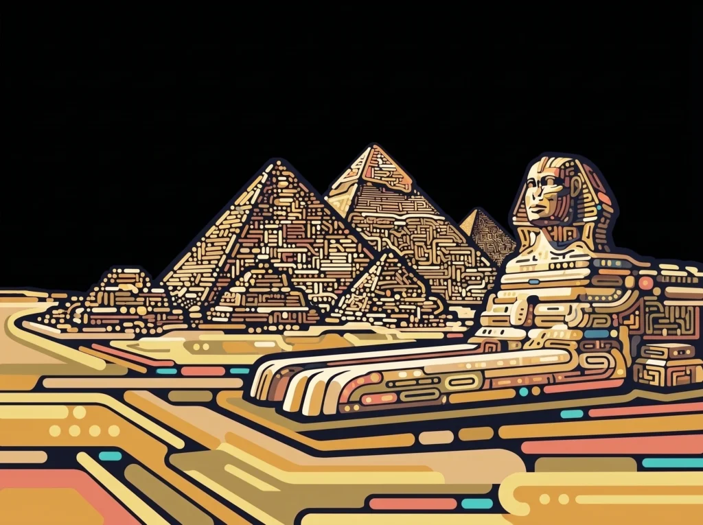 Pyramides de Gizeh Nécropole & Trame Céleste — Tableau Neon Atlas