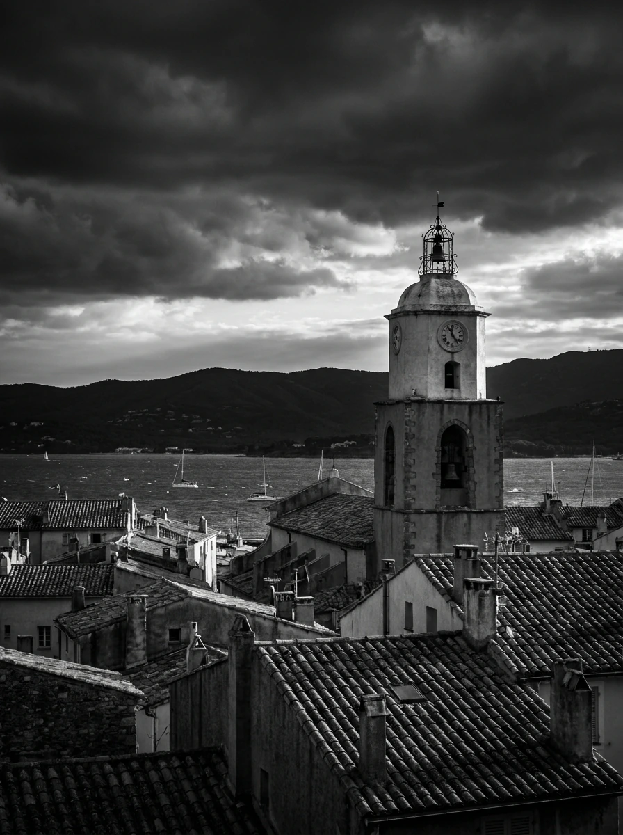 Saint-Tropez Clocher & Toits de Provence — Tableau Vue Méditerranée