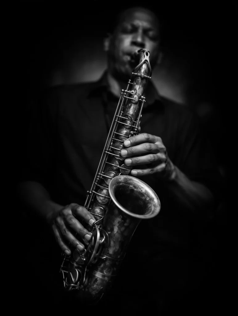 Saxophone Jazz — Le Souffle — Tableau Musique Noir et Blanc