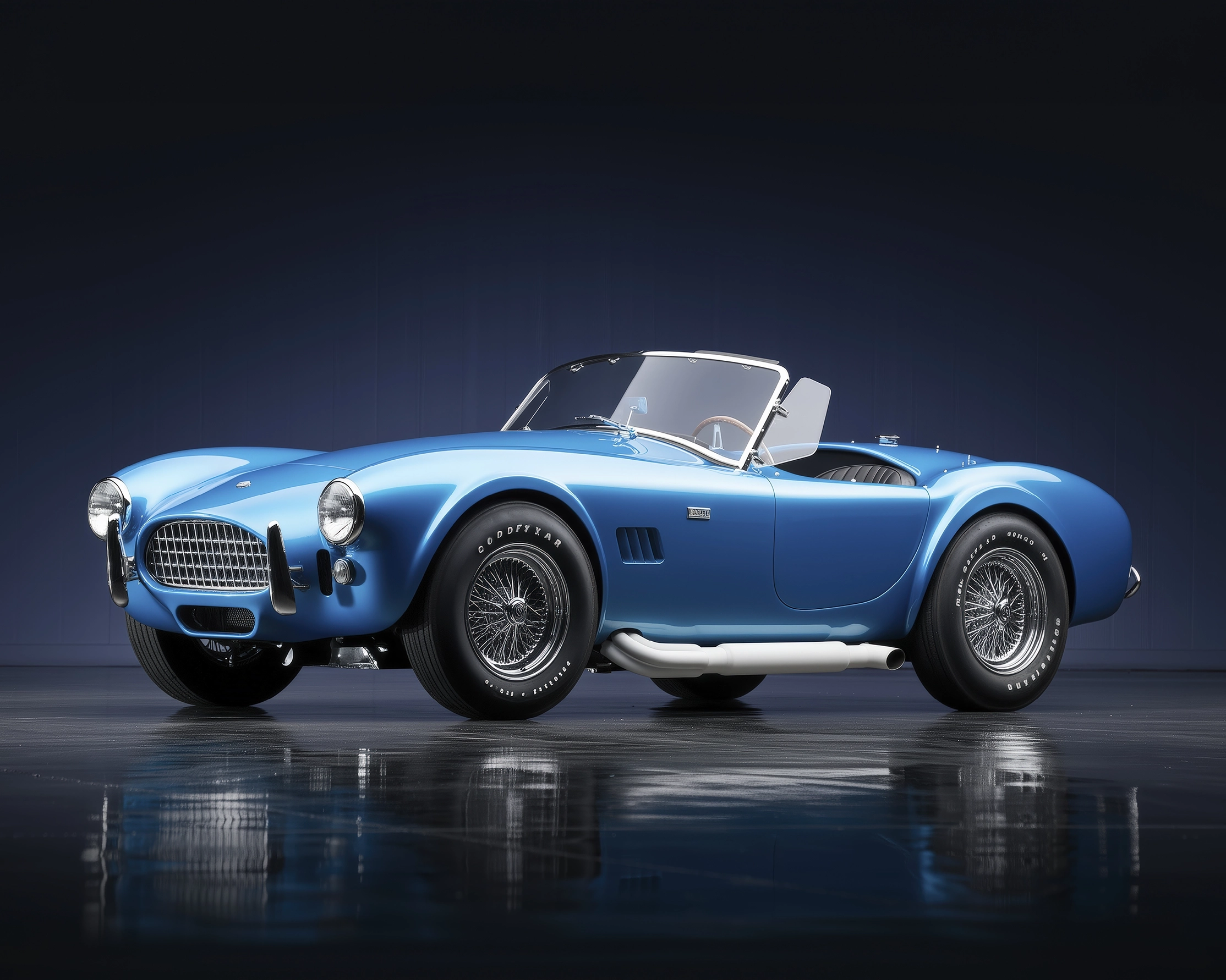 Tableau d'art automobile contemporain Shelby Cobra Bright Blue en format paysage