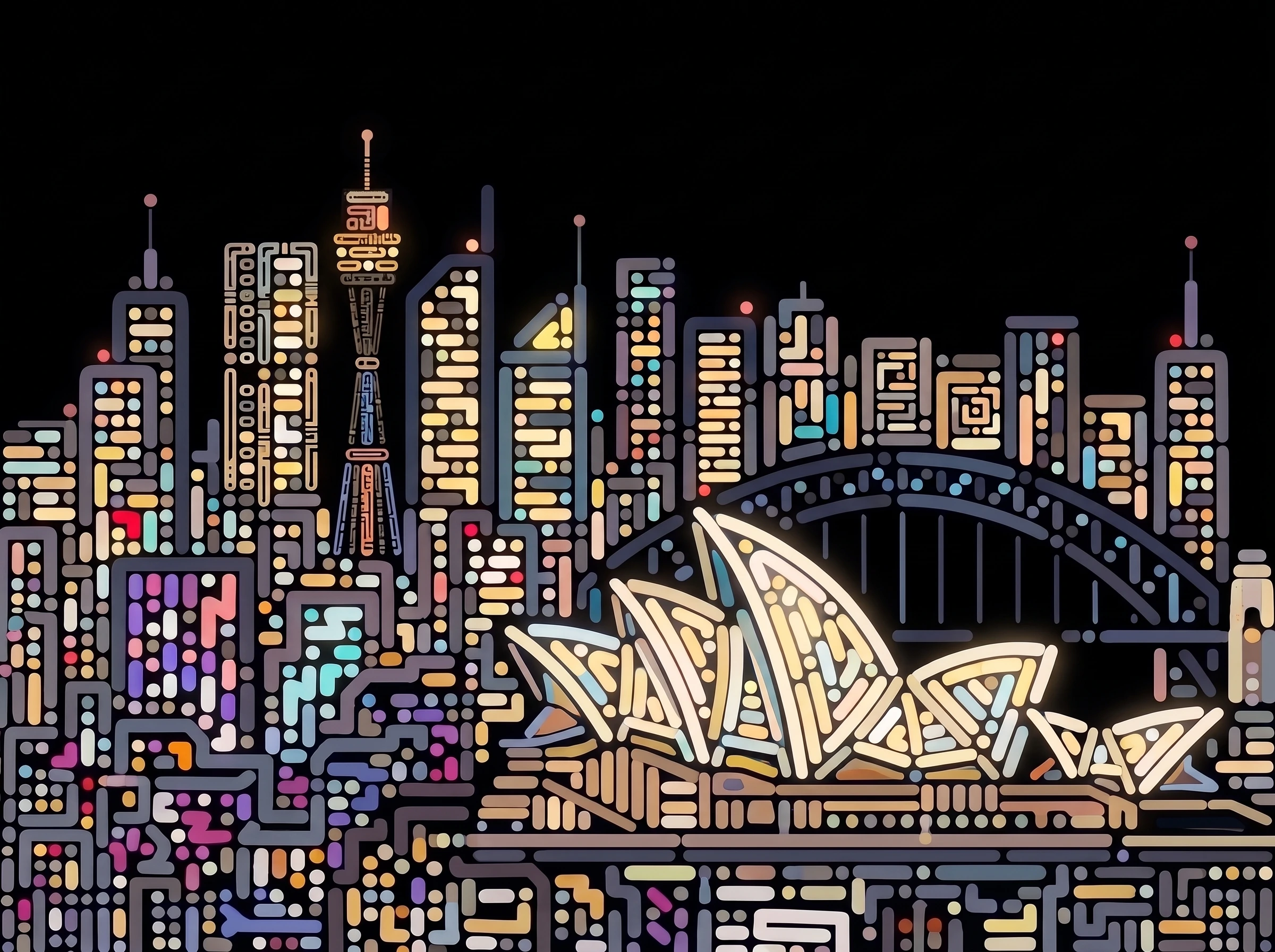 Sydney Opéra & Port Jackson — Tableau Neon Atlas