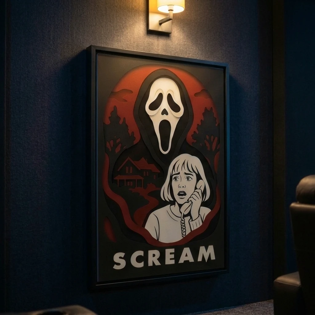 Tableau Cinéma & Icônes dans un home cinéma