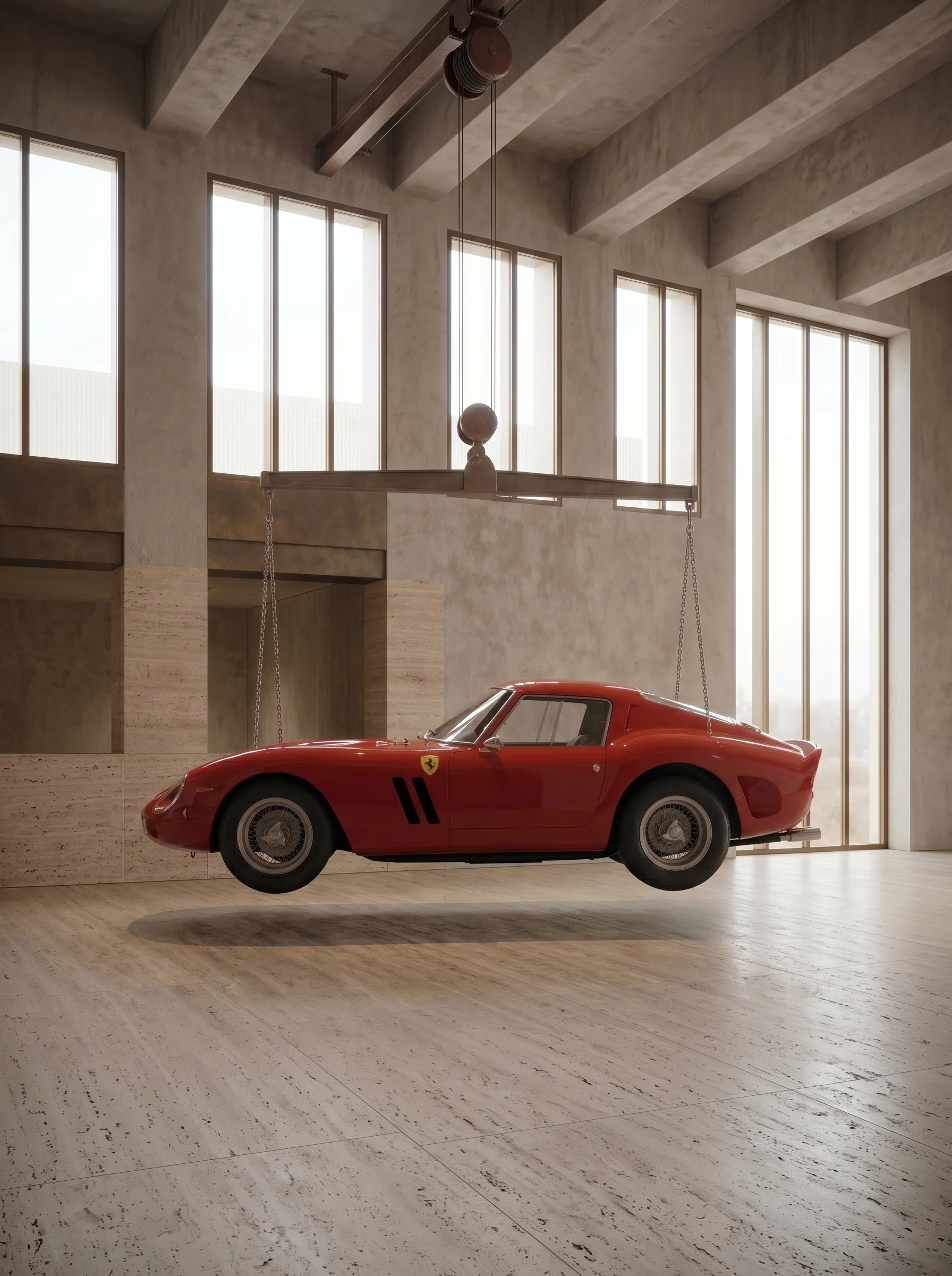 Tableau d’art Ferrari 250 GTO rouge vue de profil en suspension minimale