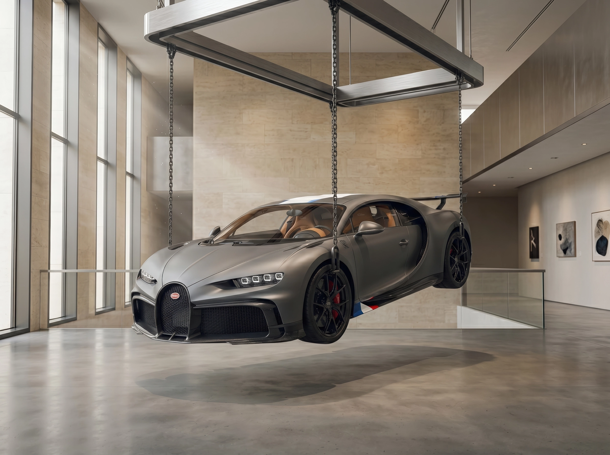 Tableau d'art automobile contemporain Bugatti Chiron Ruines — Tableau voiture de légende en format paysage